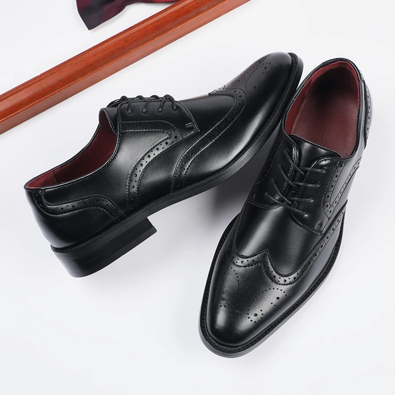 High Quality Height Increase Oxford Dress Shoes Men Genuine Cow Leather Suit Shoes Lift Brogues Wedding Formal Elevator Shoes