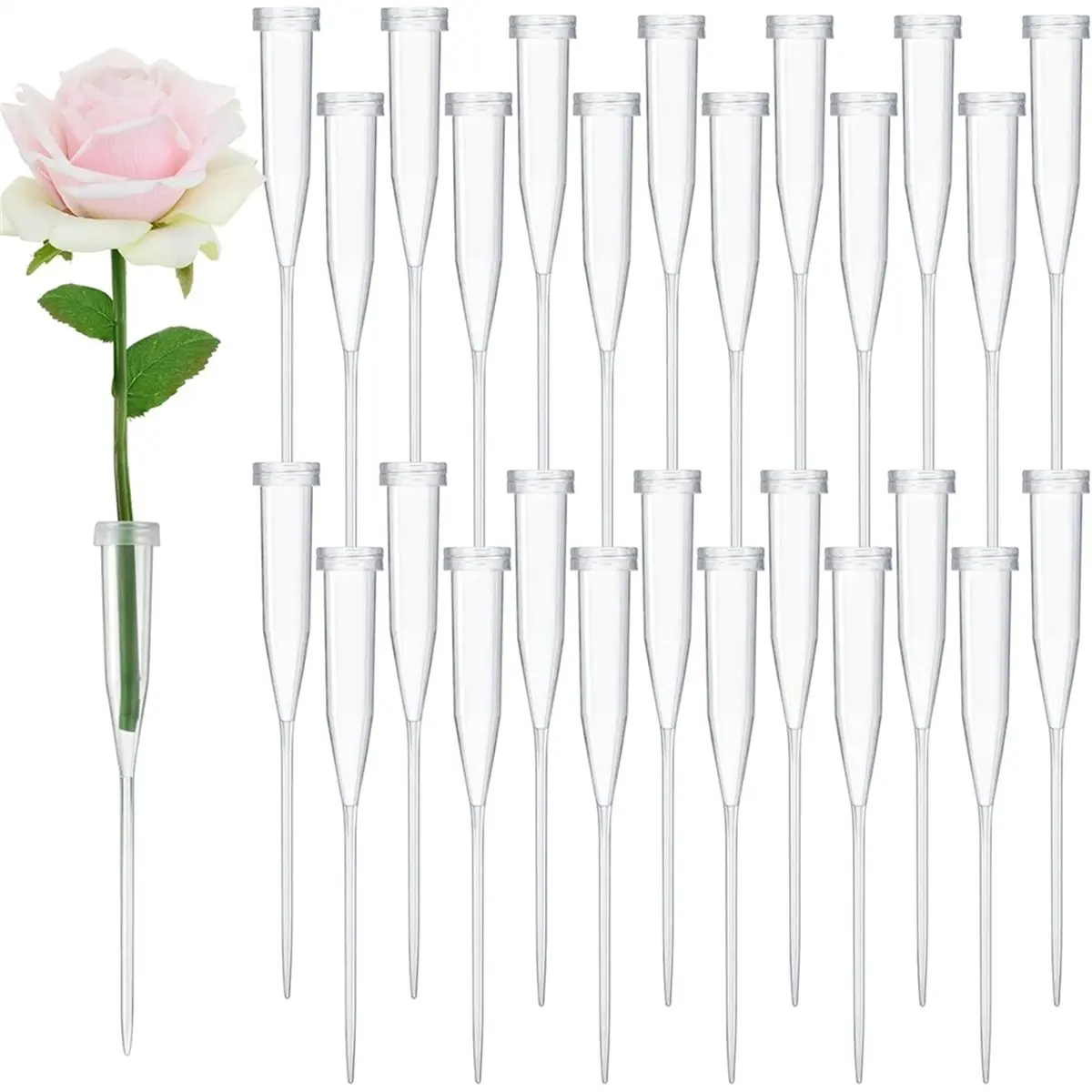 PROMOTION!100 Pcs Floral Water Tubes 6 Inch Floral Tubes Plastic Flower Supplies for Flowers with Rubber Cap for Flower Stem