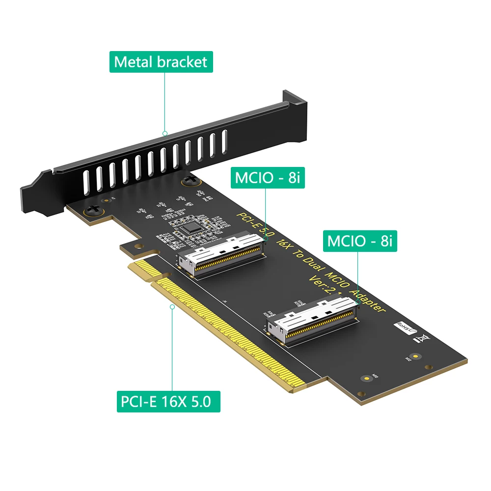 PCIE 5.0 to MICO 8I Adapter Graphics Card Gpu Expansion Card Nvme SSDs Adapter