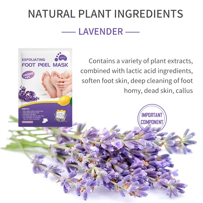 Lavender & VC Foot Peeling Mask Exfoliating Heels Calluses Remove Foot Patches Dead Skin Remover Pedicure Socks Foot Care 1Pair