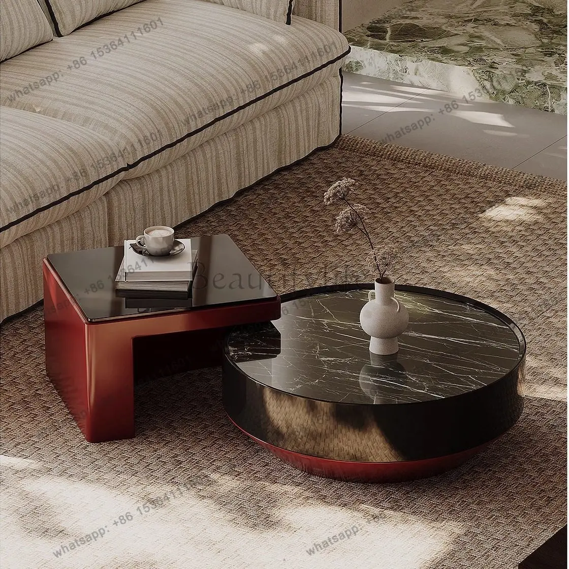 

Italian natural stone round coffee table combination dopamine high light living room home