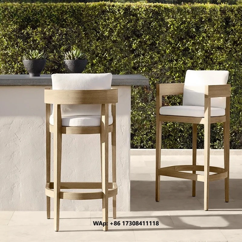 Luxury Nature Teak Wood Outdoor Patio bar Furniture Weathered Teak High Back Garden Patio Bar Chair bar Stool