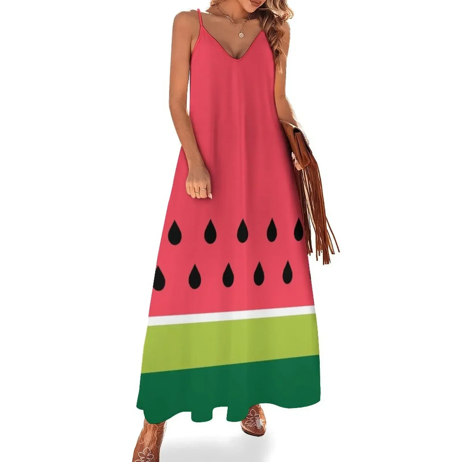 

Coral Pink Green Summer Watermelon Fruit Stripes Sleeveless Dress women's clothing trend 2025 Women's skirt Dress