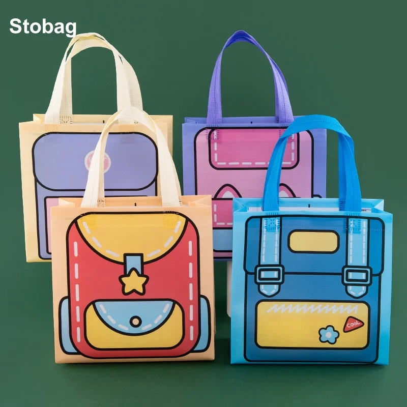 

StoBag 8/20pcs Cartoon Non-woven Tote Bags Gift Candy Snack Package Kids Fabric Waterproof Storage Reusable Pouch Party Favors