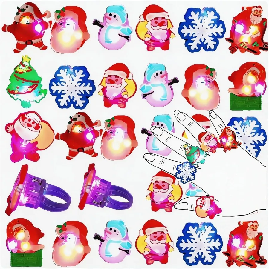 

Christmas Party Favors Light Up Rings 10Pcs Glow in the Dark Party Supplies Finger Rings Decoration for Kids Adults