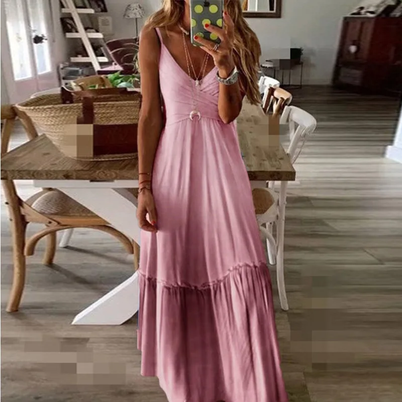 

Women 2023 New Sleevess Summer Long Dress Gradient Color Backless Casual Beach Dress Boho Printing V Neck Holiday Vacation Dress