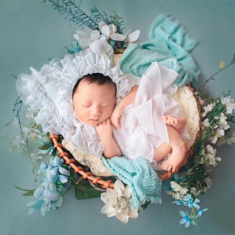 0-1 Month Newborn Photography Props Baby Girl Boy   Baby Hat Lovely Photo Suit Lace  Pattern New Born Baby Boy Clothes for Shoot