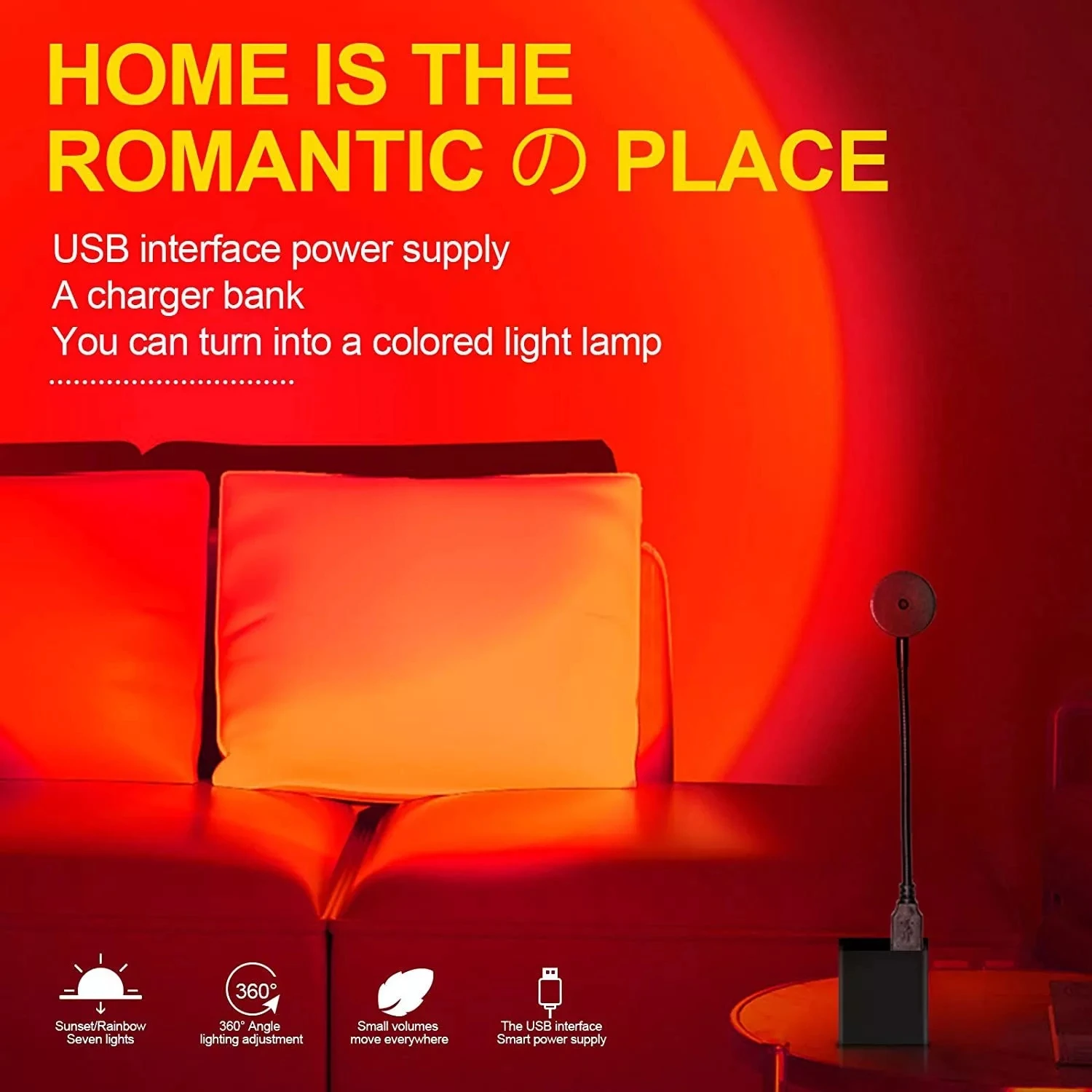 USB Sunset Projection Lamp Rainbow Atmosphere Night Light Sunset Light for Photography Selfie Coffee Store Live Wall Decoration