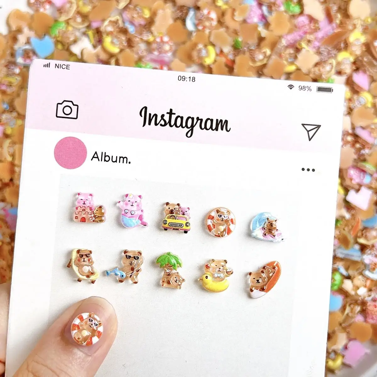 ランダムミックスマルチスタイル可愛いレジンカピバラネイルアートチャームキュートな漫画イルカハンドメイドスクラップブックネイルDIYアクセサリー
