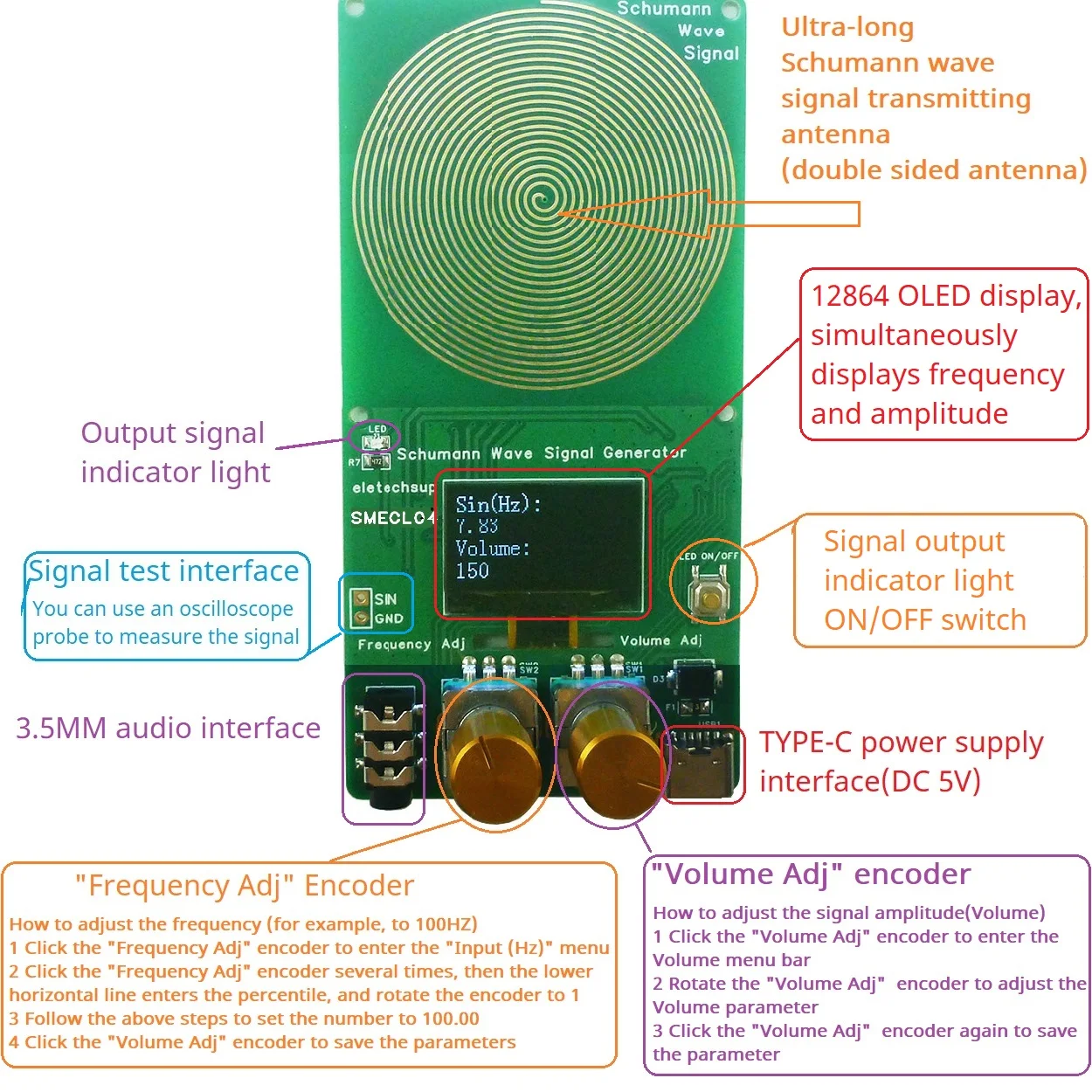 Frequency/Volume Adj 0.01-100kHz Schumann Resonances SR Signal Generator Helps Sleep Improve Water Quality and Health