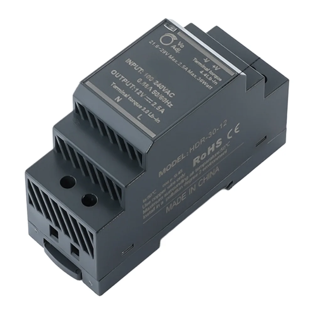Industrial Grade 30W Rail Mounted Power Supply 12V 2.5A or 24V 1.25A Output for Enclosures Control Cabinets and Relay Modules