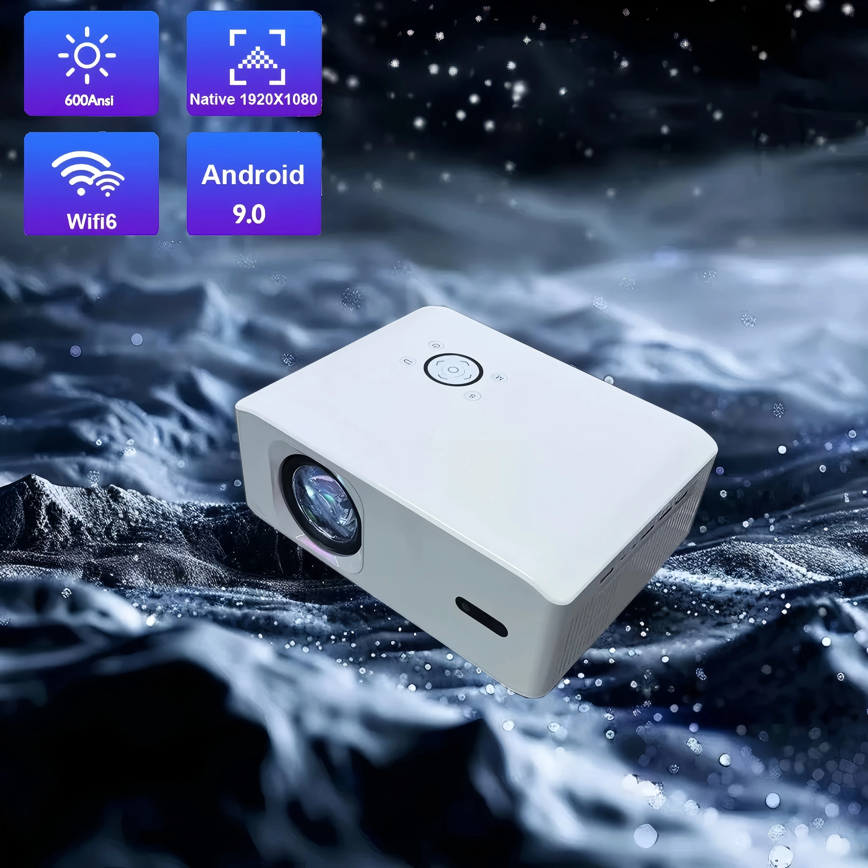 

[Auto Foucs] Android9 4K Smart Projector 600ANSI 1920*1080P Full HD Wifi6 BT5.2 Auto Keystone Home Theater Movie Phone Projector