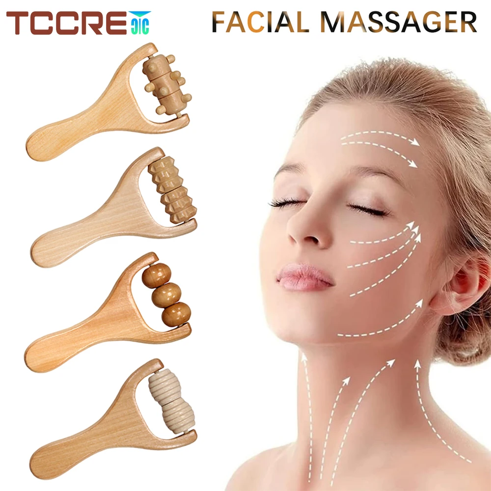 

1Pcs Face Massager Maderoterapia Face Roller Mini Wood Therapy Face Slimming Gua Sha Scraper Facial Lifting Wrinkle Remover