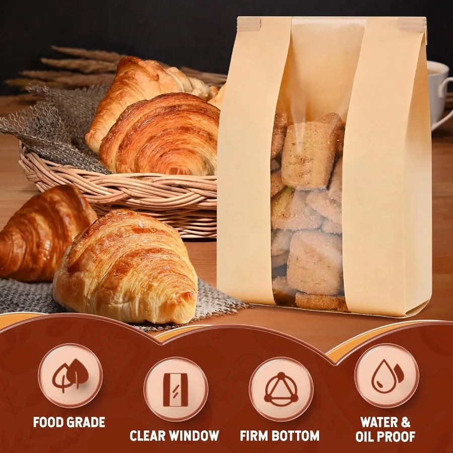 30 كيسًا كبيرًا للخبز قابل لإعادة الاستخدام مع نافذة وأكياس ورقية لربط التعادل من القصدير لتخزين عبوات المواد الغذائية والخبز المخمر محلي الصنع #3