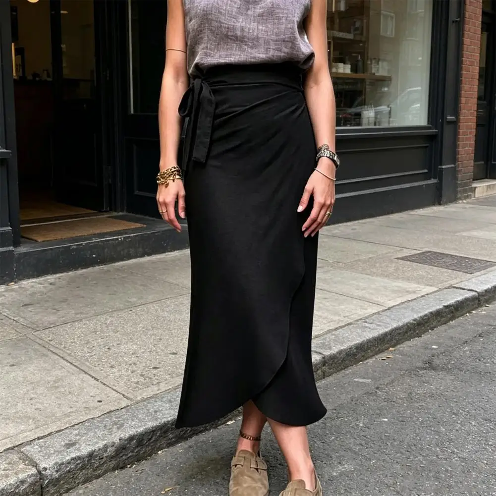 Breathable Women Skirt Hem Skirt Women’s High Waist Midi Skirt Hem Irregular Split Casual for Work Leisure Beach Parties