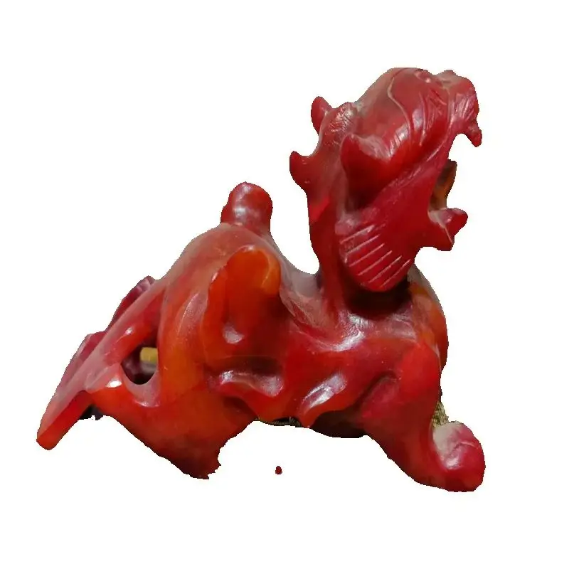

Chinese Hand carved jade beasts red Jade Pixiu Statu