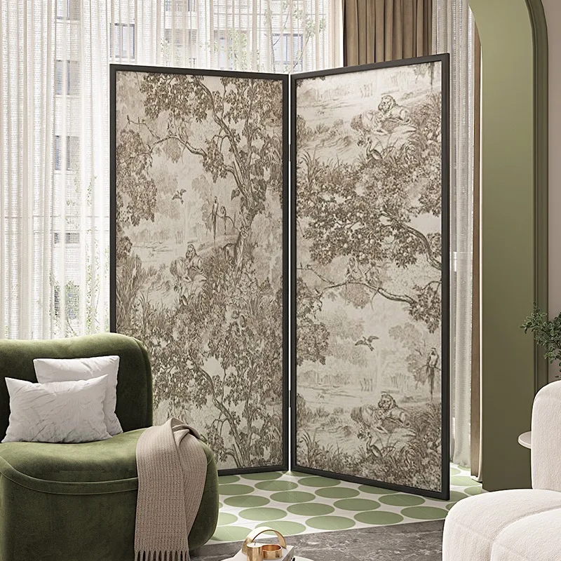 Mampara francesa de alta gama, partición de madera maciza, entrada de sala de estar sencilla y moderna plegable, refugio para dormitorio