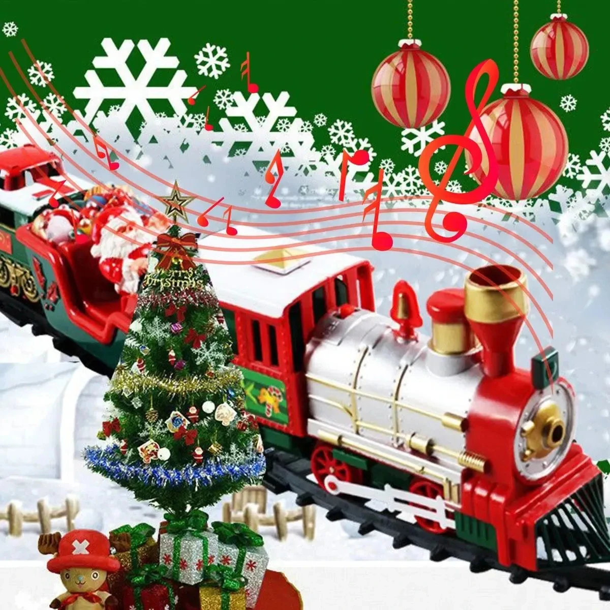 Electric Christmas Train Toys Gifts for Kids Railway Cars Racing Tracks With Music Santa Claus Christmas Tree Decoration Trains