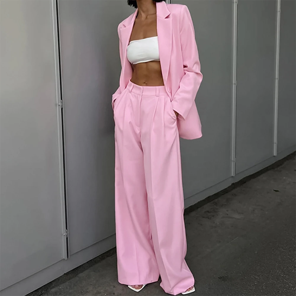 Pink Suit for Women 2 Piece Set Regular Fit Single Button Dress Pants Fashion Suiting for Banquet Party Work Customize