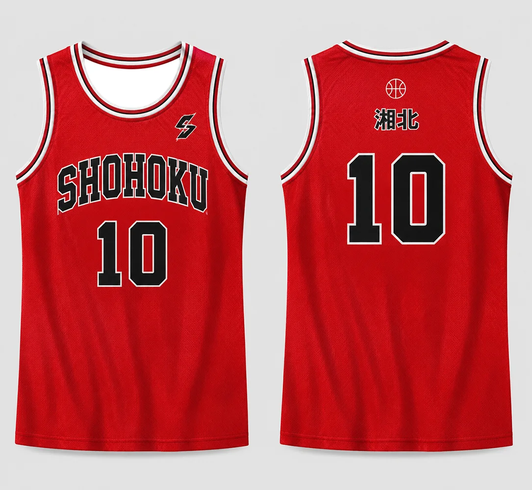 Hot Retro Anime Basketball Uniform 10 Number Red Jersey Breathable Mesh Vintage Sports Tank Tops For Fans Cosplay Casual Wear