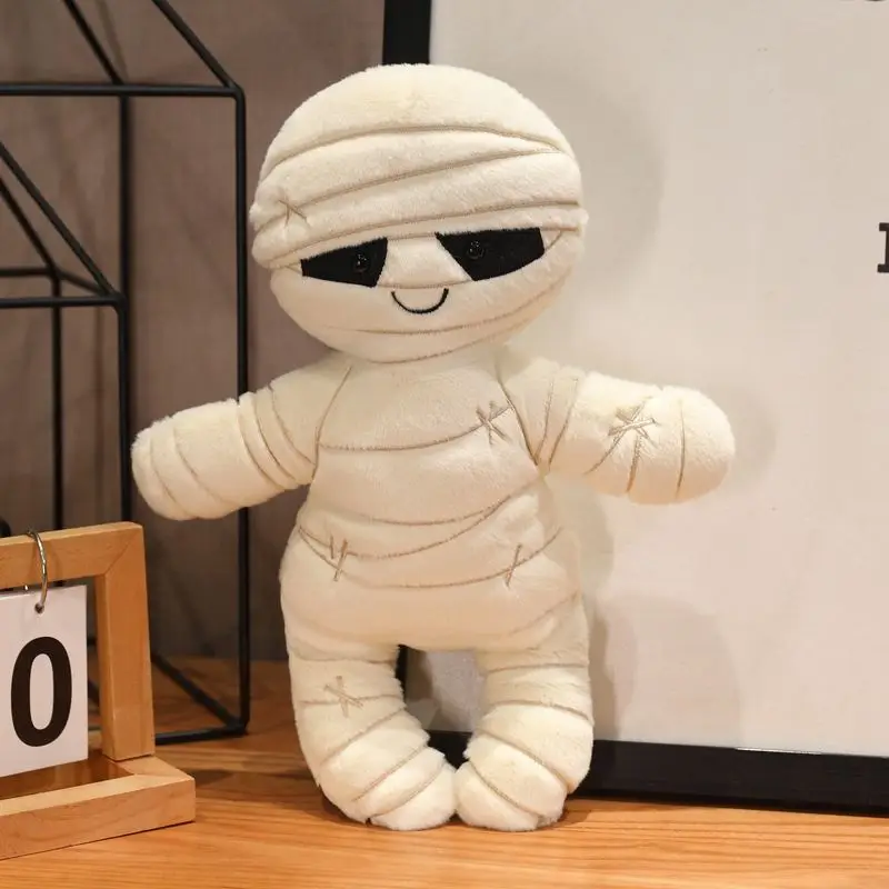 Cute Mummy Plush Toy Soft Fluffy Stuffed Doll Funny Halloween Decor Novelty Prank Gift for Friends Home Office Desk Decoration