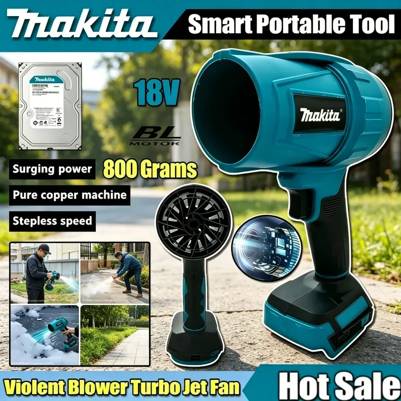 Makita Rechargeable Power Tool with Light Car Cleaning Tool, Violent Blower Electric Air Duster Turbo Jet Fan Wind Speed Turbo