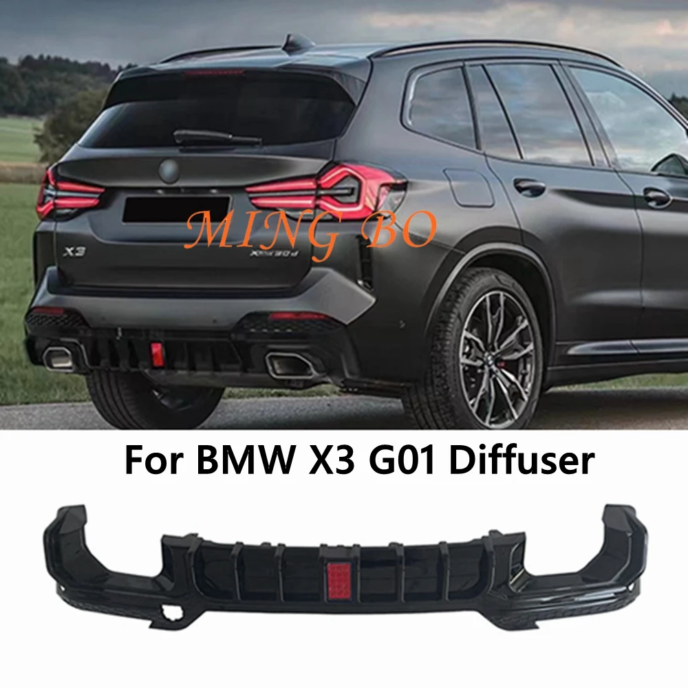 لسيارات BMW X3 G01 M Sport 2018-2021 لـ X3M G01 2022 + ناشر خلفي أسود لامع ممتص الصدمات المصد الخلفي الناشر الشفة