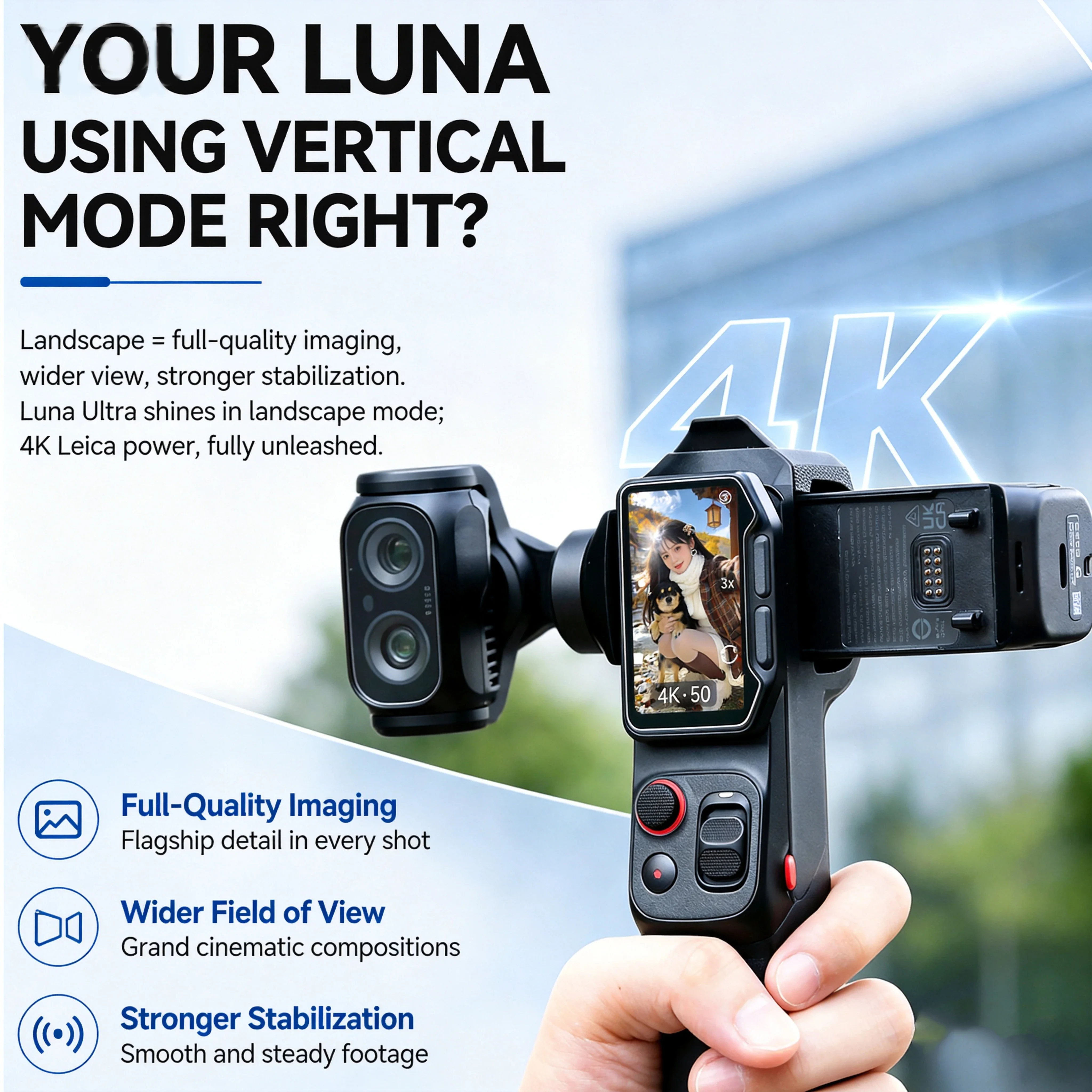 For The Insta360 Luna Ultra/Pro Action Camera Magnetic Enables Vertical Shooting Of 4K Mode Handheld Pole Portable Bracket Kit