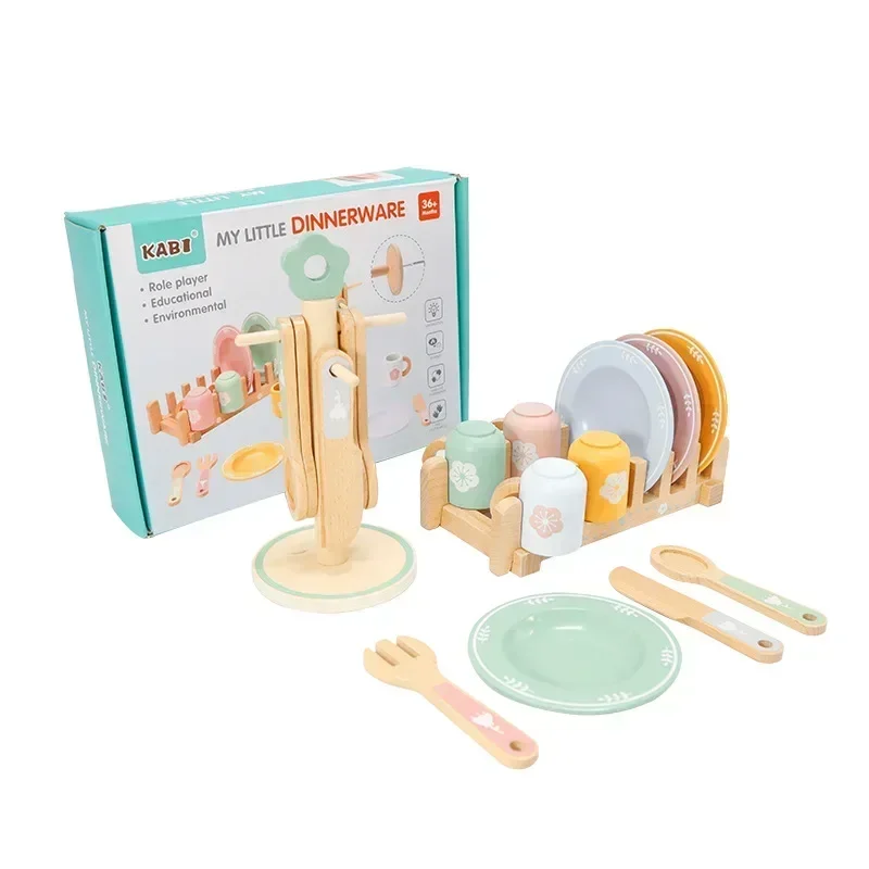 

Montessori Simulation Plates Dishes Accessories Kitchen Playset Toy for Toddlers Gifts Ages 3+ Wooden Kitchen Pretend Play Set