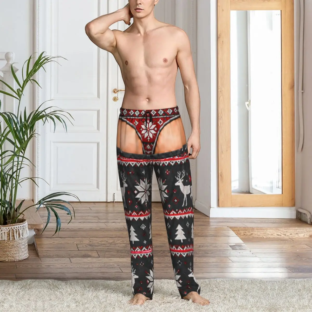Merry Christmas Santa Claus Snowman Men Sleep Pants Bottoms Stretch Comfy Pajama Lounge Pants