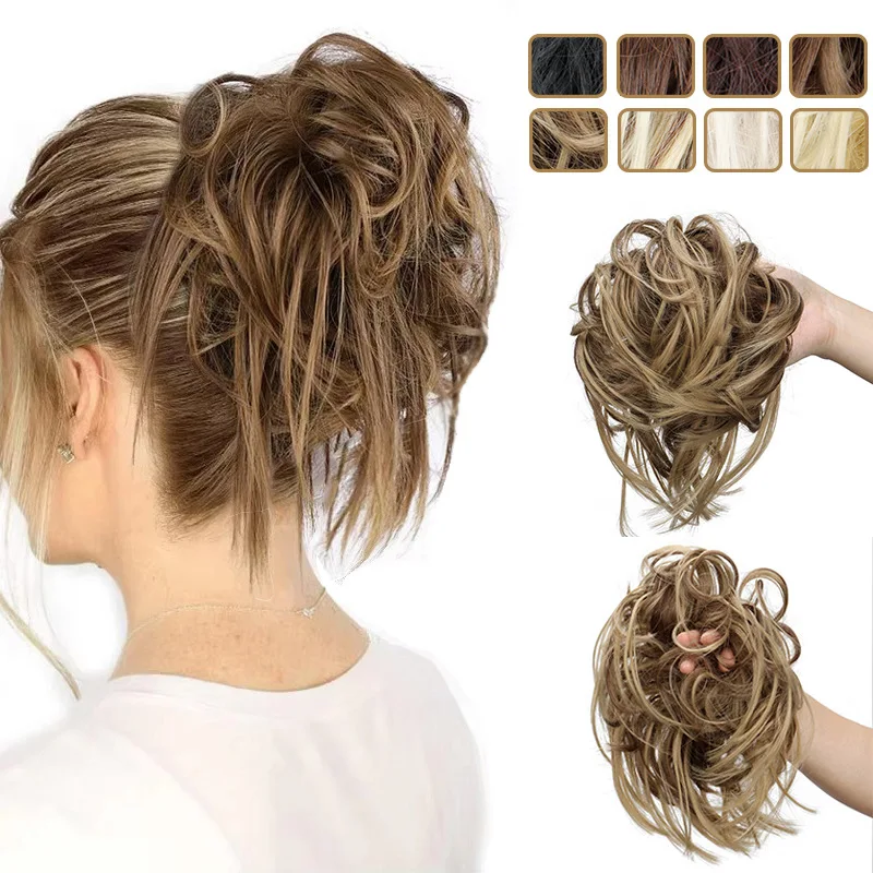 كعكة شعر أنيقة مجعدة فوضوية مع حلقات مرنة - باروكة صناعية رقيقة للنساء، متعددة الاستخدامات لجميع المناسبات