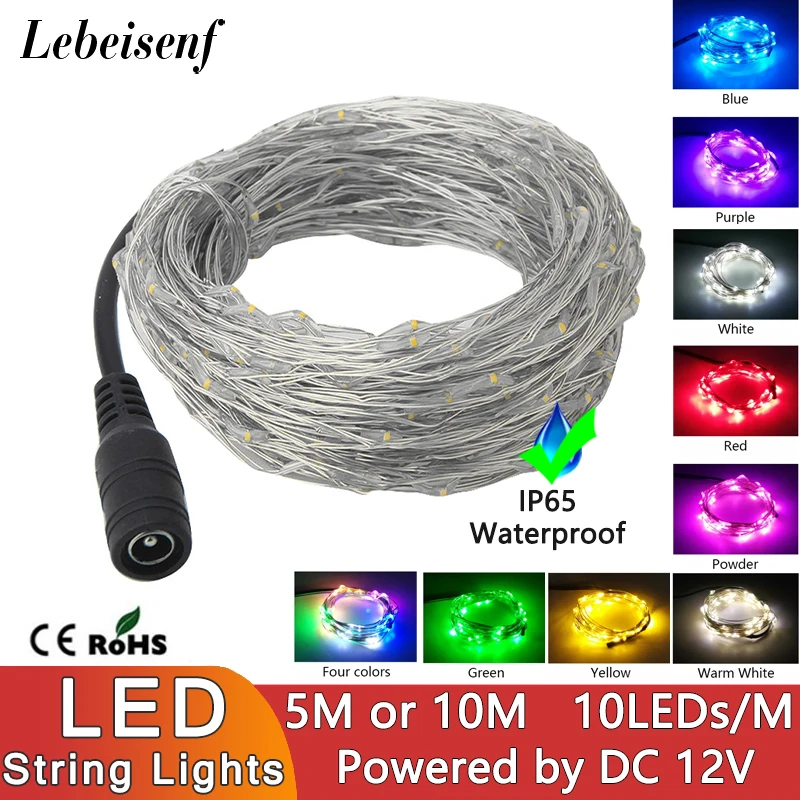 5M 10M LED Copper Wire Fairy Lights String 50 or 100 Lamp Powered by DC 12V for Indoor & Outdoor Festive Lighting Decoration DIY