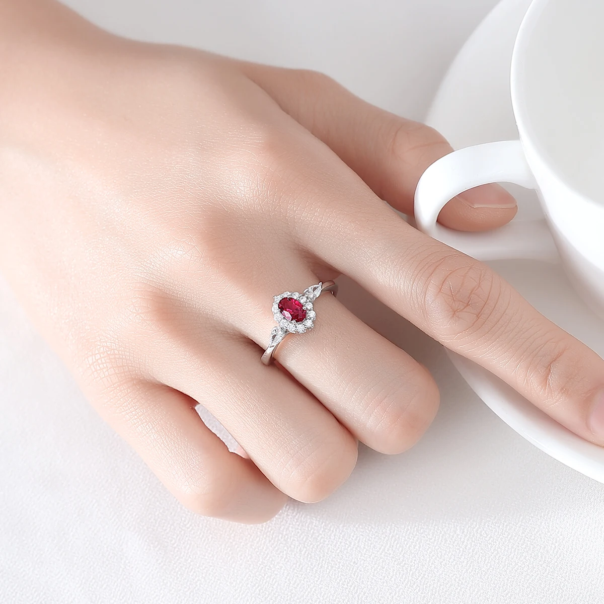 PAG&MAG S925 Attractive Red Gemstone Open Rings High Quality Sparkling Women Bridal Wedding Bands Accessory Gift Trendy Jewelry