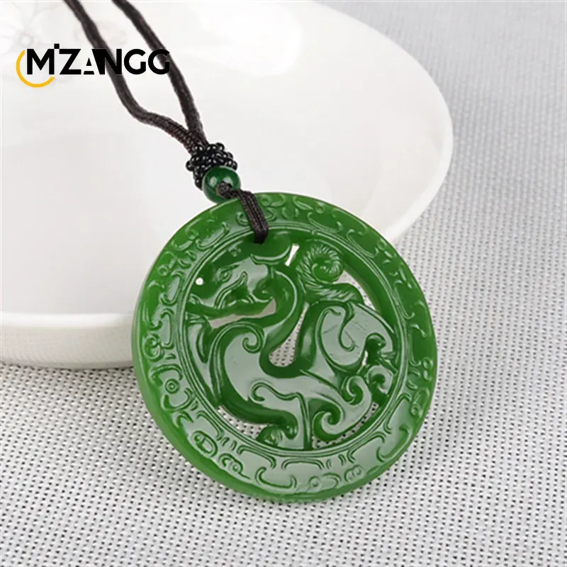 Naturalny Hetian Jasper Retro smok Jades wisiorek prawdziwy piękny rzeźbiony Hollow smok Men & naszyjnik damski z wisiorkiem prezent świąteczny — zdjęcie 4