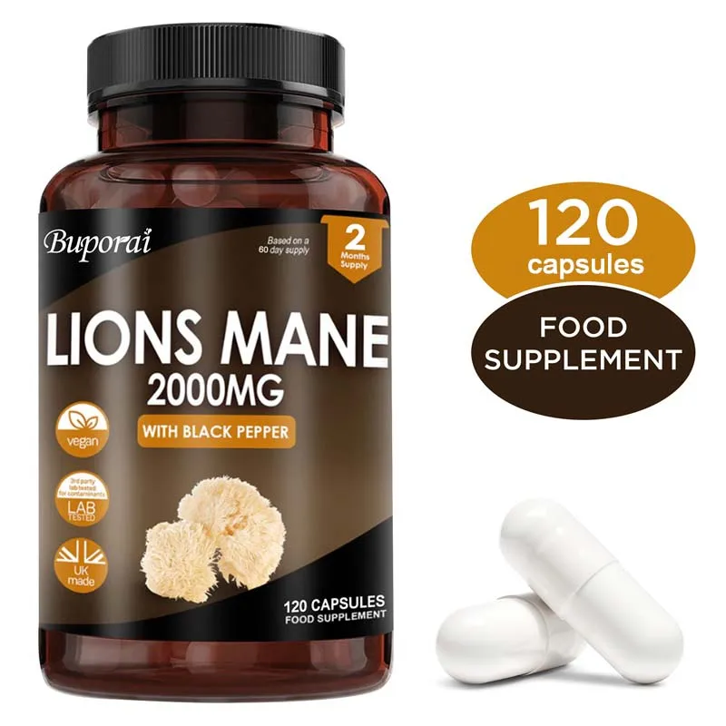 

Lion's Mane Mushroom Capsules Brain Nervous System Health and Memory Supplements Immunity Sleep Energy Mood Support