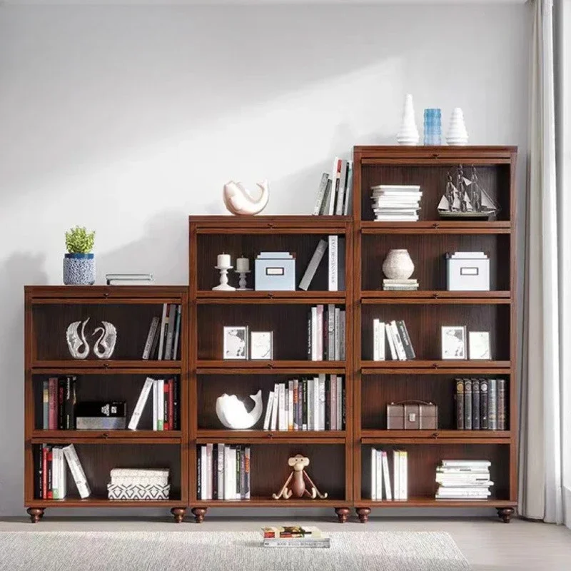 K Solid wood bookcase floor-to-ceiling glass clamshell dust-proof bookshelf storage locker