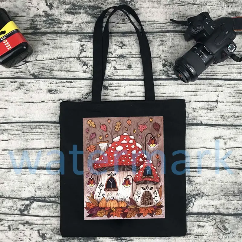 Mystical Mushrooms Moonlight Forest Hand illustrated and printed Tote Bag bolso grande mujer cotton bag canvas bags shopping bag