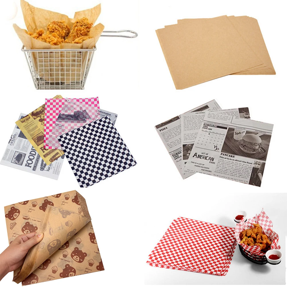 50Pcs Kitchen Food Wrapping Paper For Bread Burger Fries Basket Nonstick Wax Paper Baking Sandwich Paper