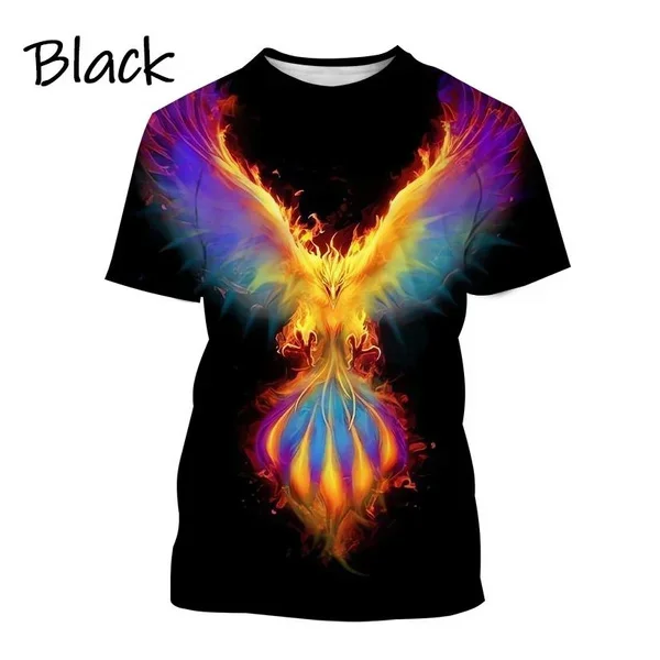 Fashion Phoenix 3D Printed T-shirt Round Neck Short-sleeved Casual Top Men's and Women's Animal Pattern Firebird Printed T-shirt