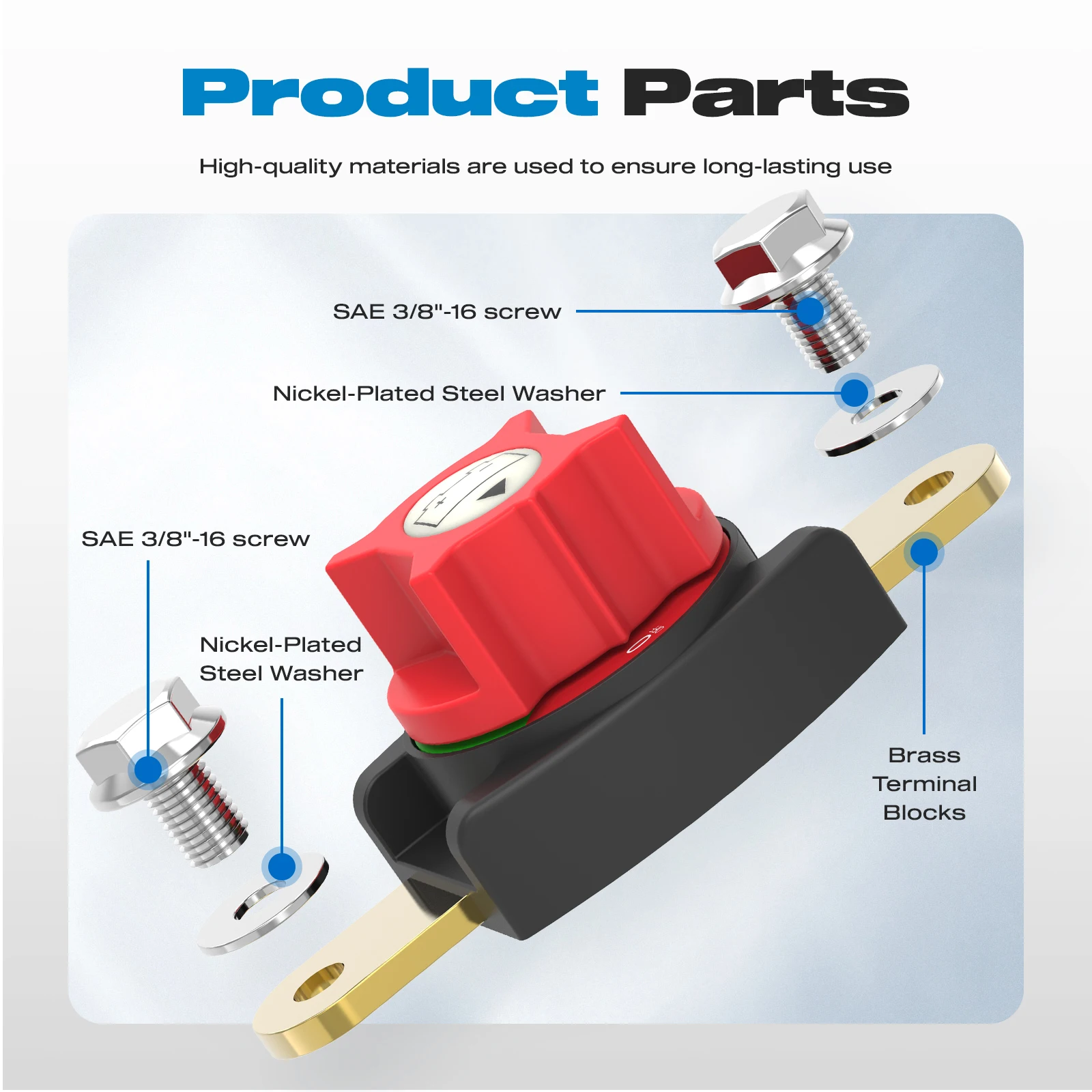 Ein/Aus-Batterie-Trennschalter mit oberer Pfosten, 12–48 V, wasserdichter, robuster Marine-Batterie-Schalter für Auto, Fahrzeug, Wohnmobil und Boot – Detail 5
