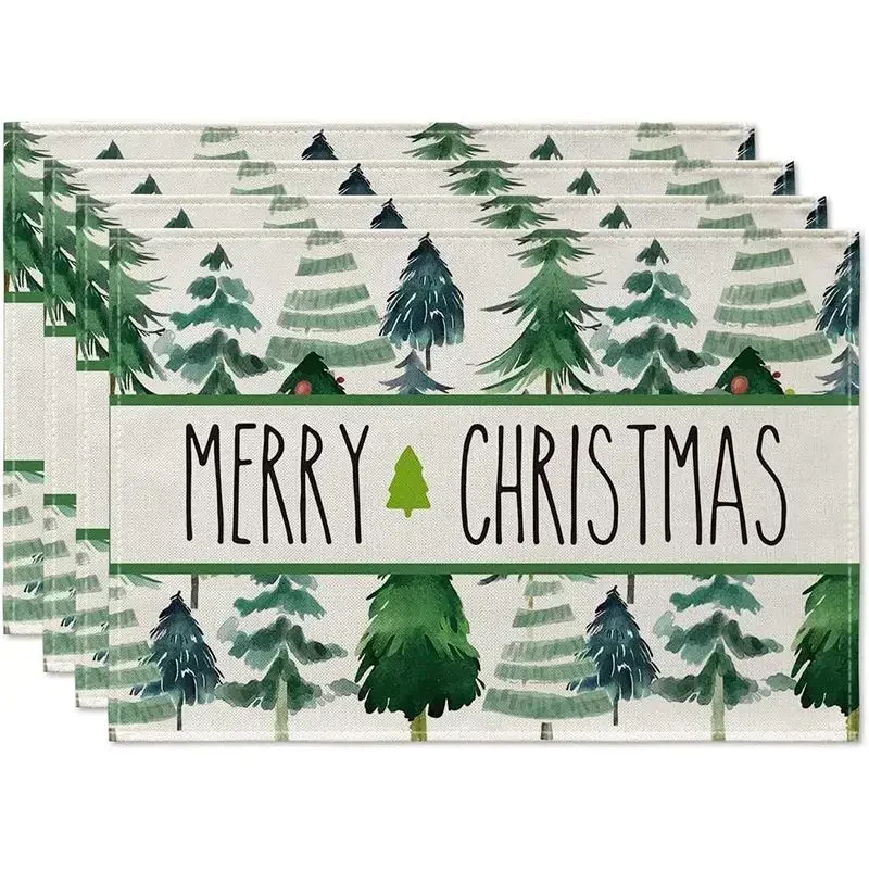 4Pcs Christmas Placemats Xmas Tree Snowman Pattern Table Mat Coaster Bowl Coffee Cup Pad Mat New Year Home Kitchen Decor