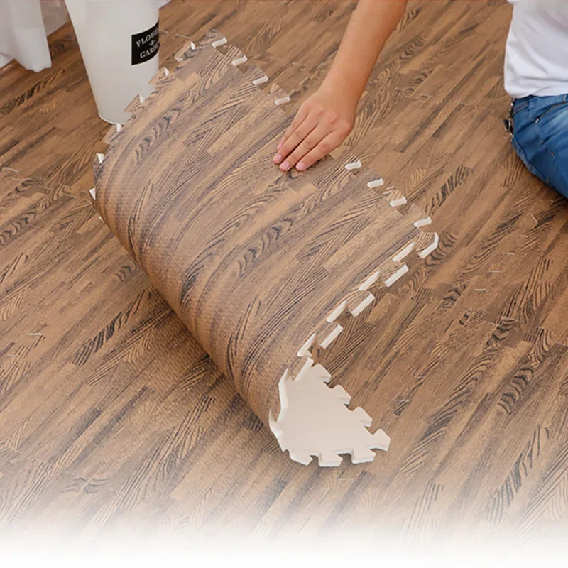 Wooden Grain Floor Mat Fashion Foam Play Splicing Bedroom Thicken Soft Modern Floor Kids Rug Living Room Crawling Carpet