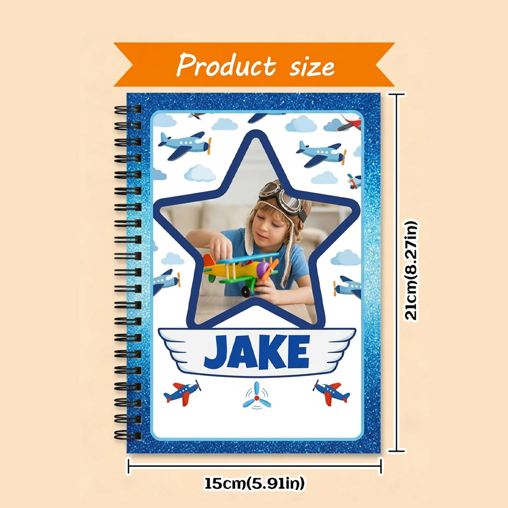 1pc Custom Kids Photo & Name Spiral Notebook,Aviation‑Loving Children,Child Growth Recorders,School Class Notes,Kids Gift Giving