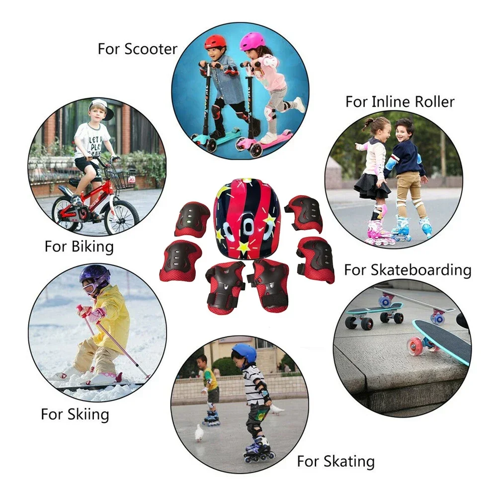 Adjustable Kids Helmet and Knee Pads Elbow Pads Wrist Guards Protective Gear Set for 3~15yrs Bike Roller Skating Cycling Scooter