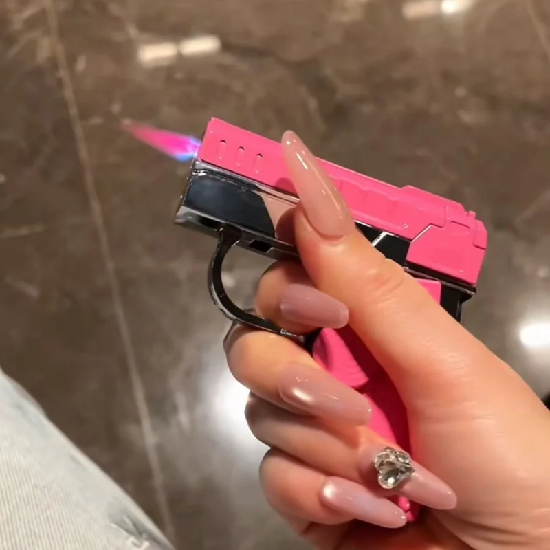 

Hot Selling Gyro Folding Pistol Shaped Inflatable Lighter Windproof Jet Flame Fingertip Decompression Outdoor Lighter Gift