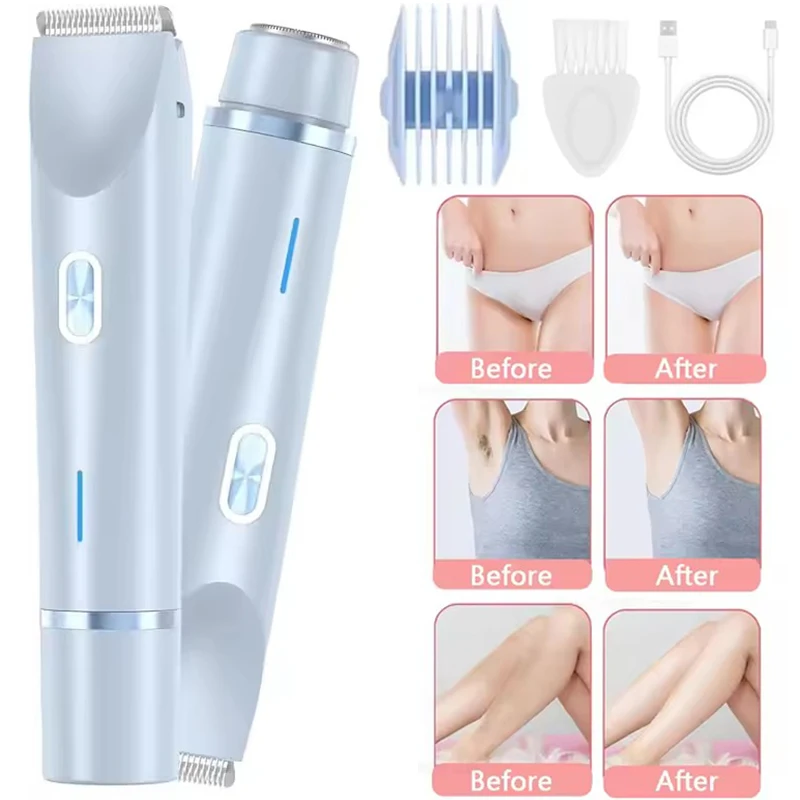 Women Electric Shaver Dual Head Bikini Trimmer Waterproof Body Hair Trimmer Facial Hair Remover for Bikini Underarm Leg Arm
