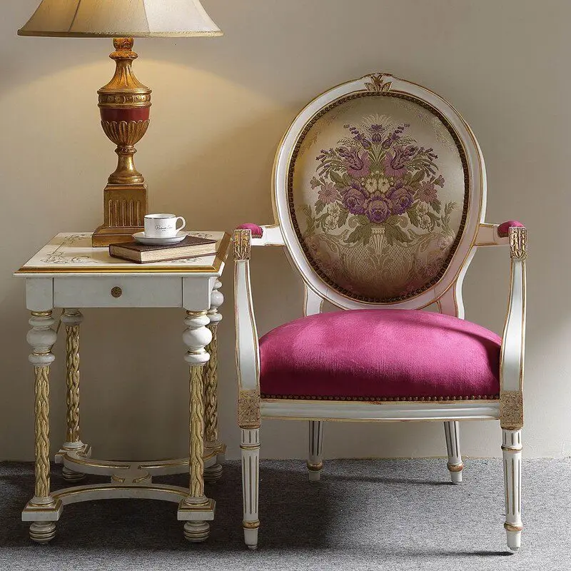 PYH retro simple light luxury exquisite white gold foil jacquard rose red velvet cloth leisure sofa leisure chair
