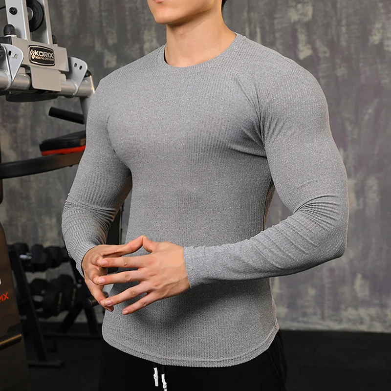 Autumn Sports fitness long sleeve men leisure T-Shirt outdoor exercise fast dry tight muscle training T-shirt fitness clothes