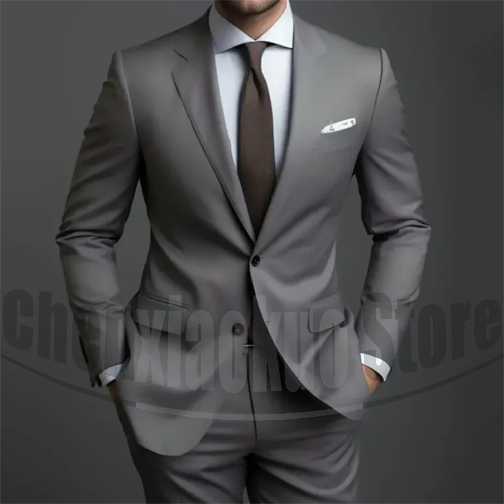 

Men's Gray Slim Fit 2 Piece Suit Set Formal Notch Lapel Business Office Outfit Stylish High Quality Professional Elegant Suits