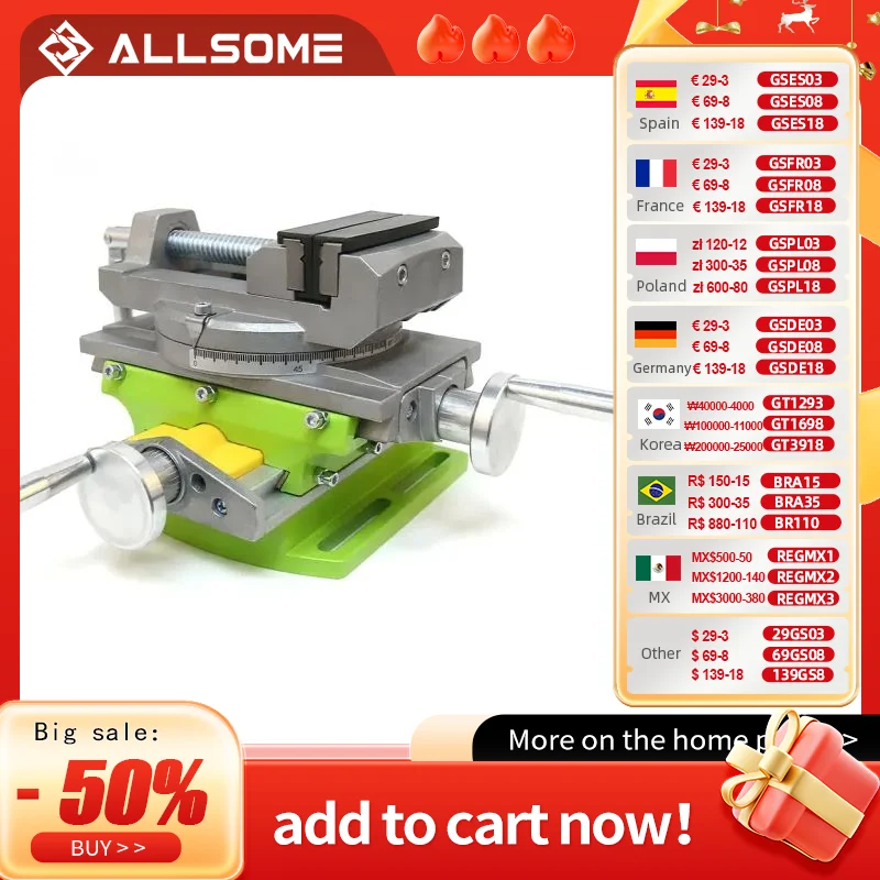 Allsome 2 in 1 Drilling machine vise Drill press vice Swivel Base Table Aluminium Alloy Compound Worktable